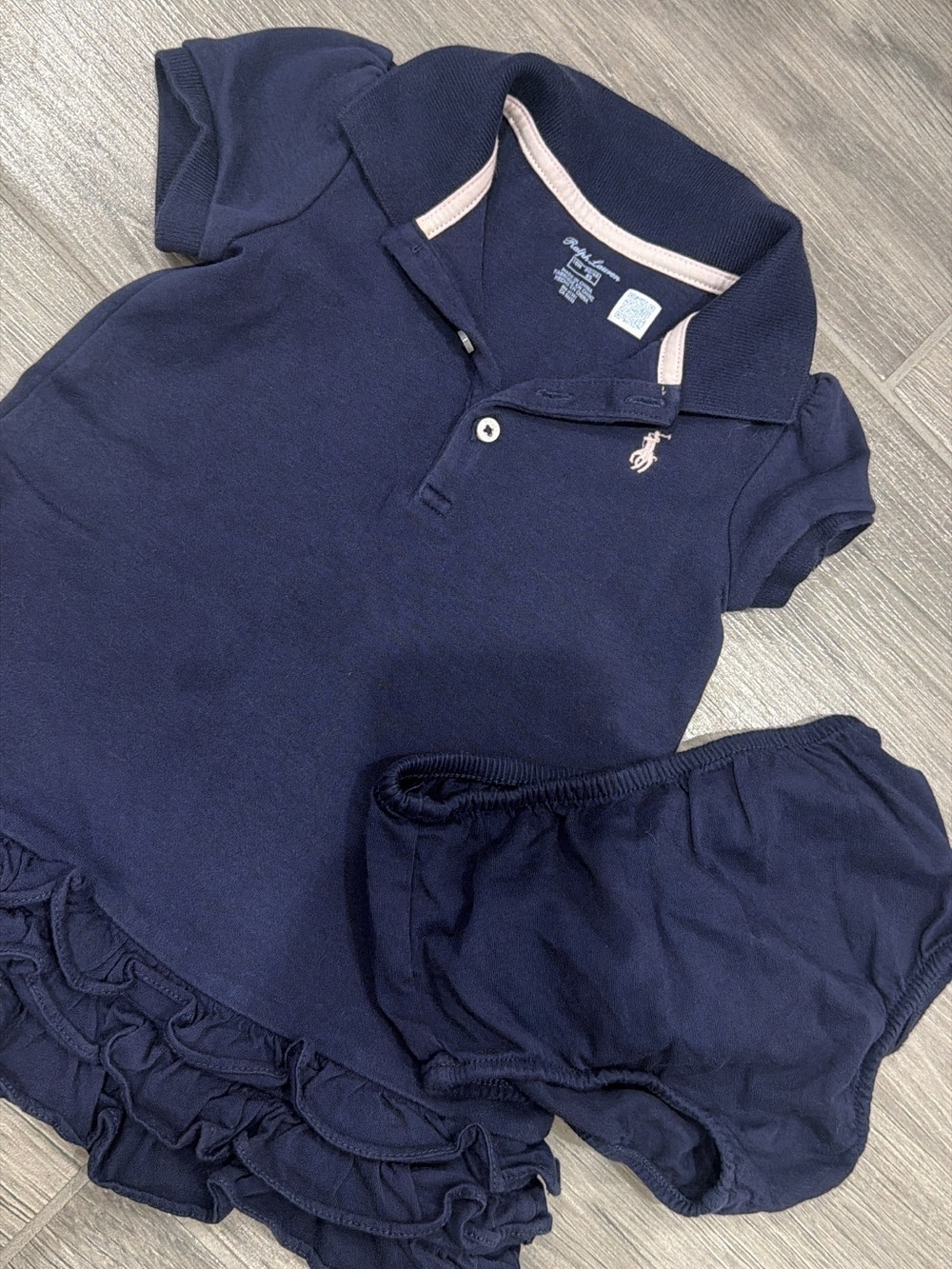 Ralph Lauren Navy Polo Dress with Pink Logo Trim